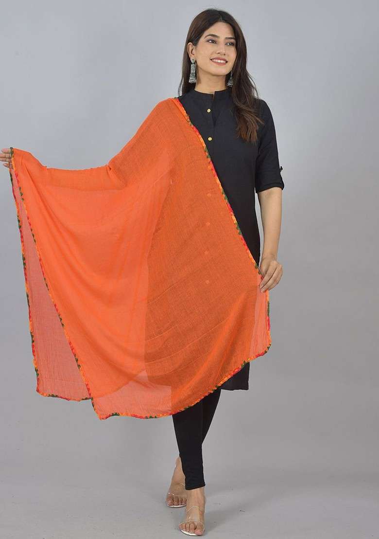 Blue Poly Blend Pack Of 3 White Dupattas - Indya