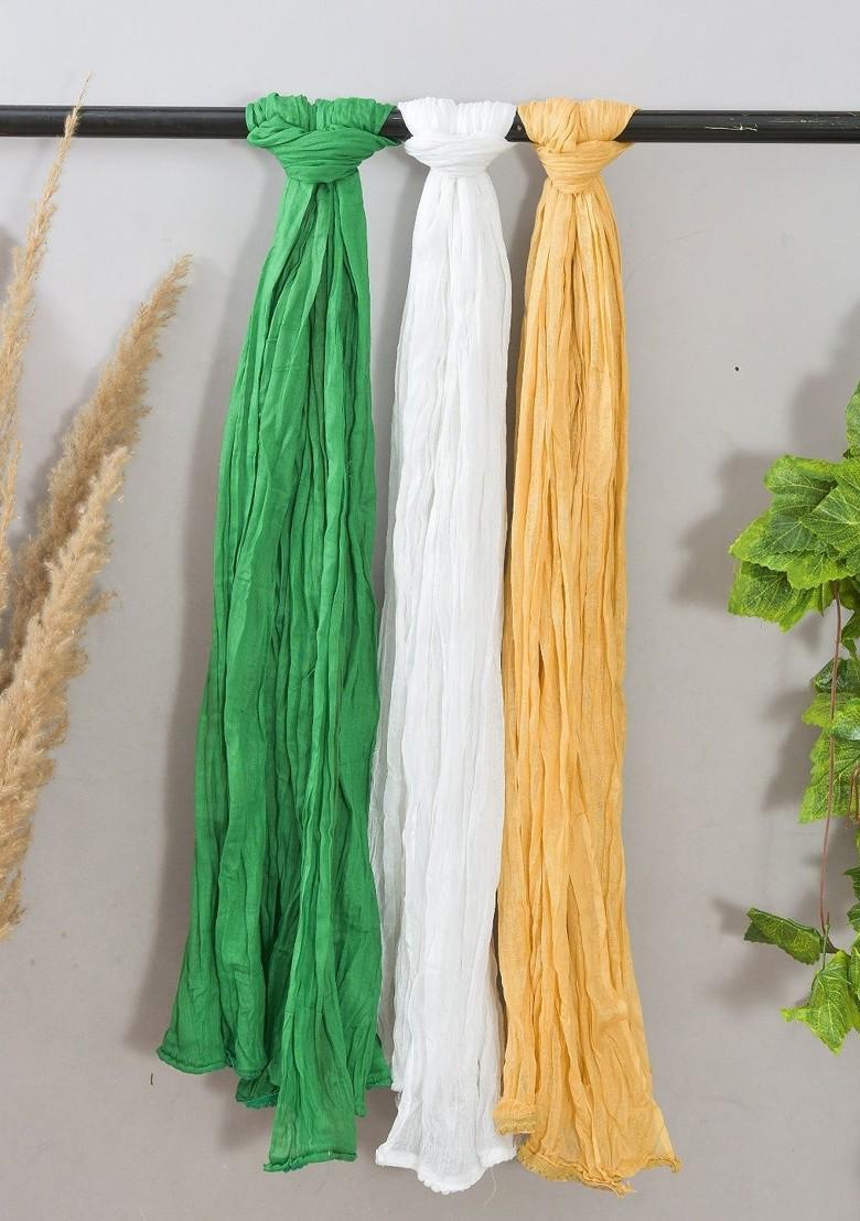 Green Poly Blend Pack Of 3 White Dupattas