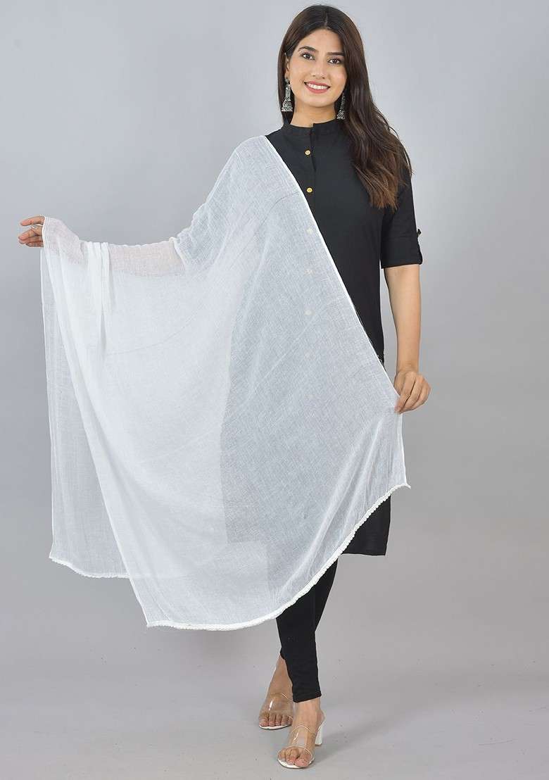 White Poly Blend Pack Of 3 White Dupattas - Indya