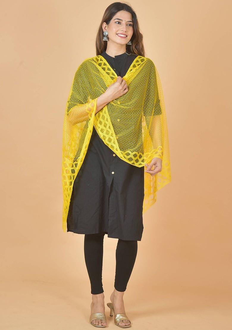 Yellow Poly Blend Selection Of 5 Geometric Woven Design Dupatta