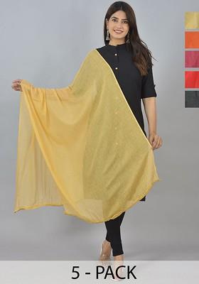 Black Poly Blend Pack Of 5 White Dupattas