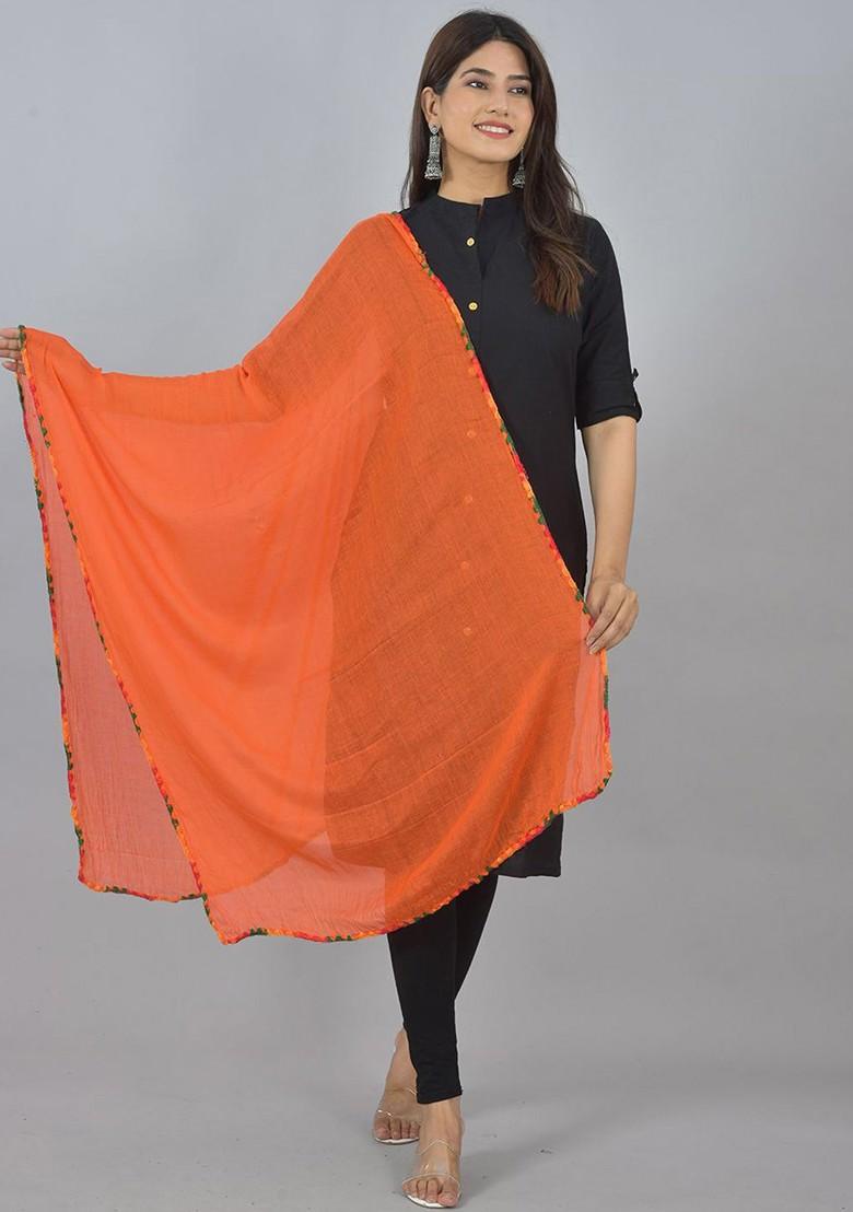 Black Poly Blend Pack Of 4 White Dupattas