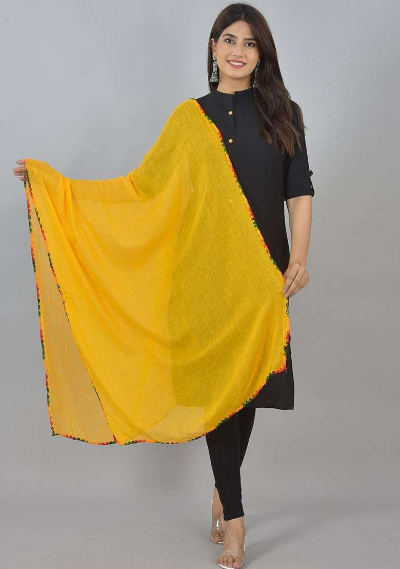 Yellow Poly Blend Pack Of 3 White Dupattas - Indya