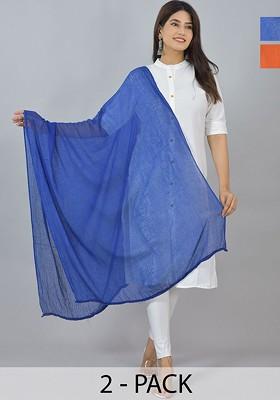Orange Poly Blend Selection Of 2 White Dupattas