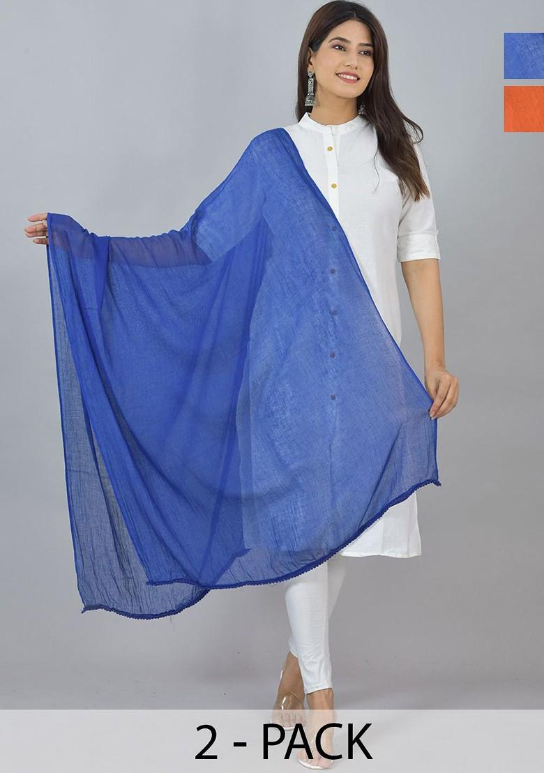 Orange Poly Blend Selection Of 2 White Dupattas