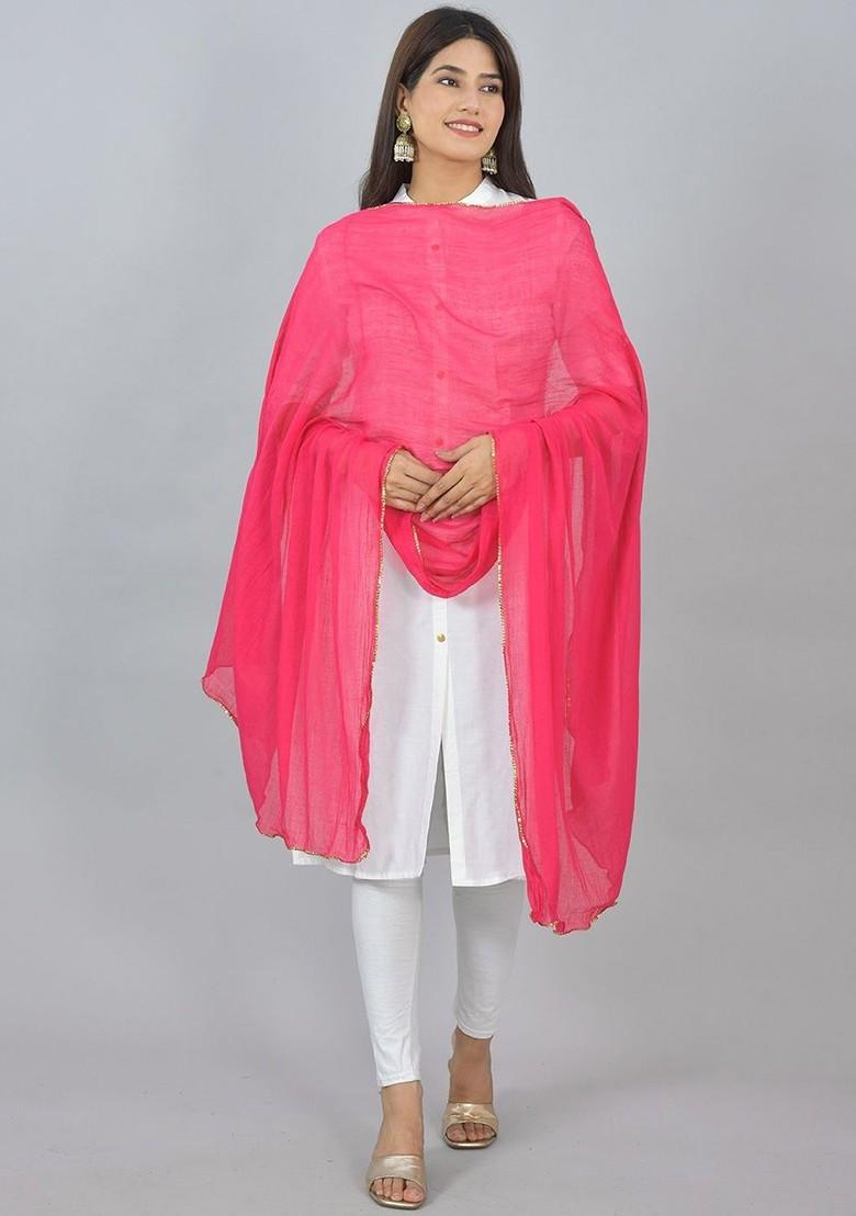 Blue Poly Blend Pack Of 5 White Dupattas