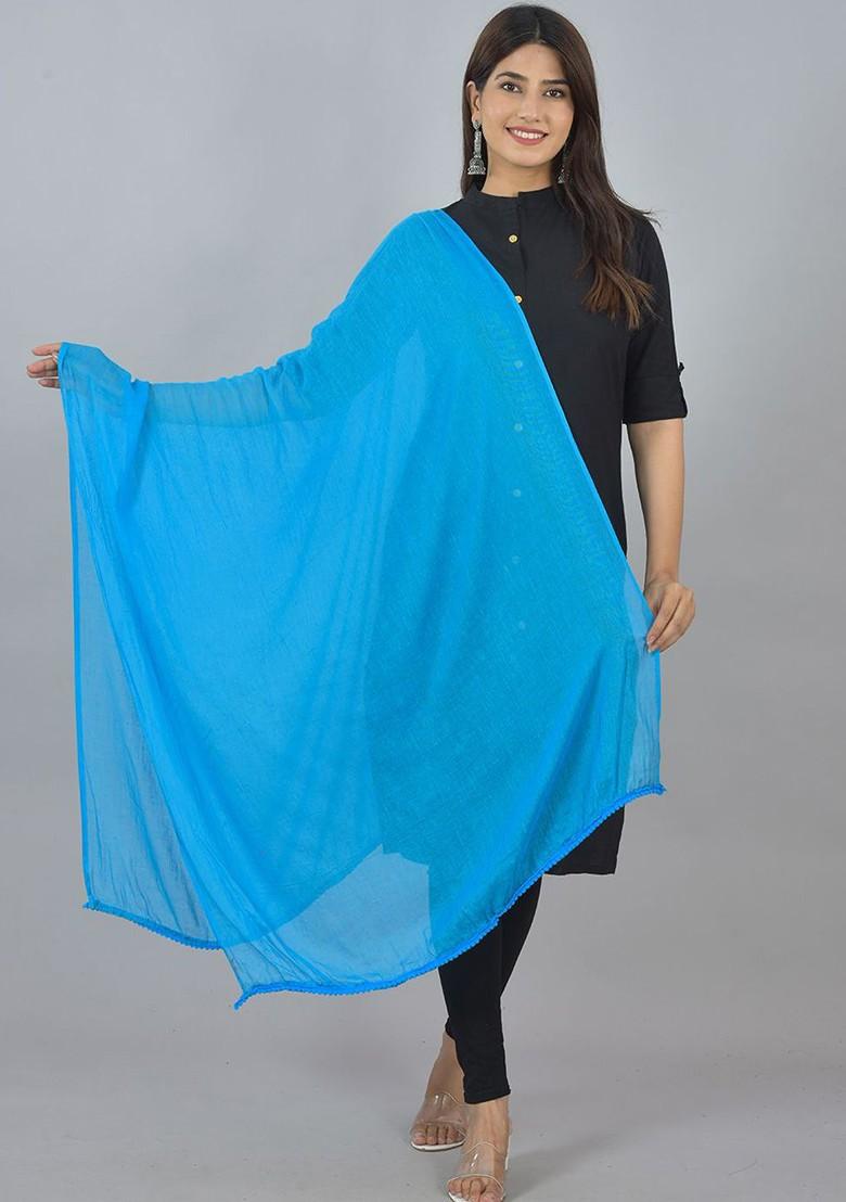 Black Poly Blend Pack Of 2 White Dupattas