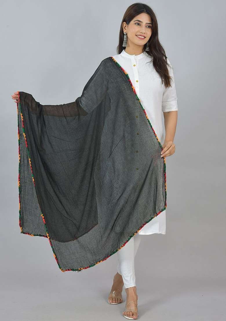 Black Poly Blend Pack Of 3 White Dupattas - Indya