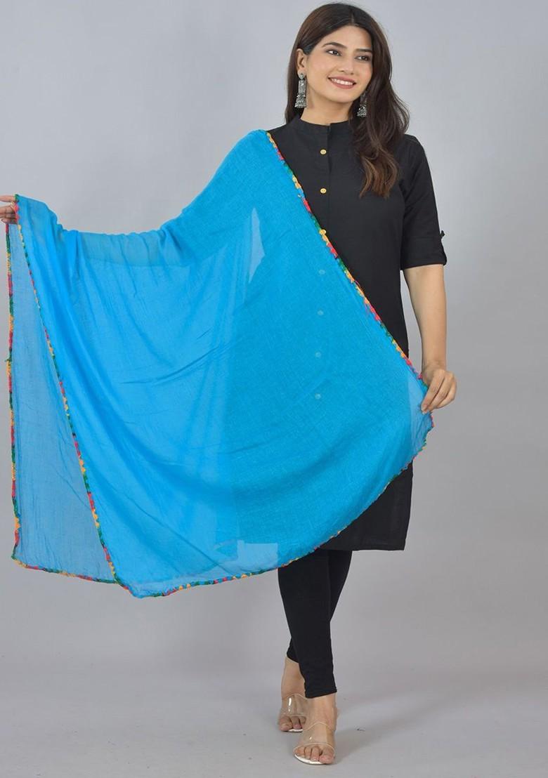 Black Poly Blend Pack Of 3 White Dupattas