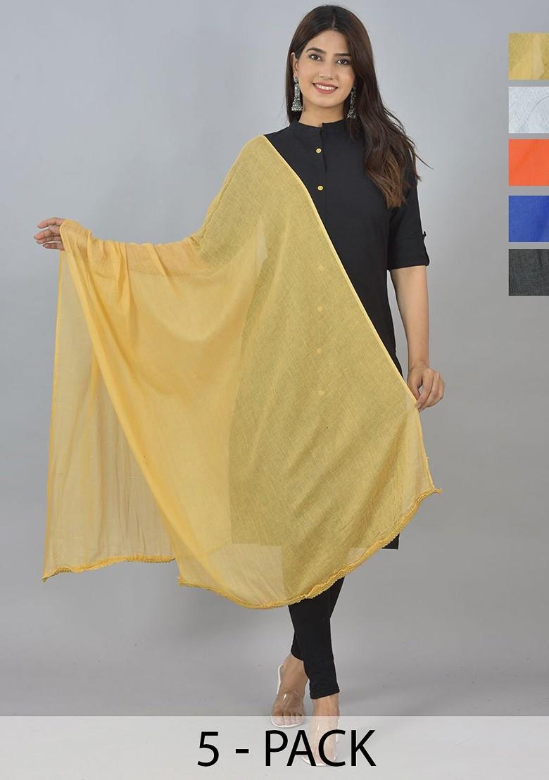Blue Poly Blend Pack Of 5 White Dupattas