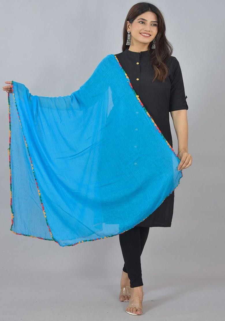 Blue Poly Blend Pack Of 3 White Dupattas
