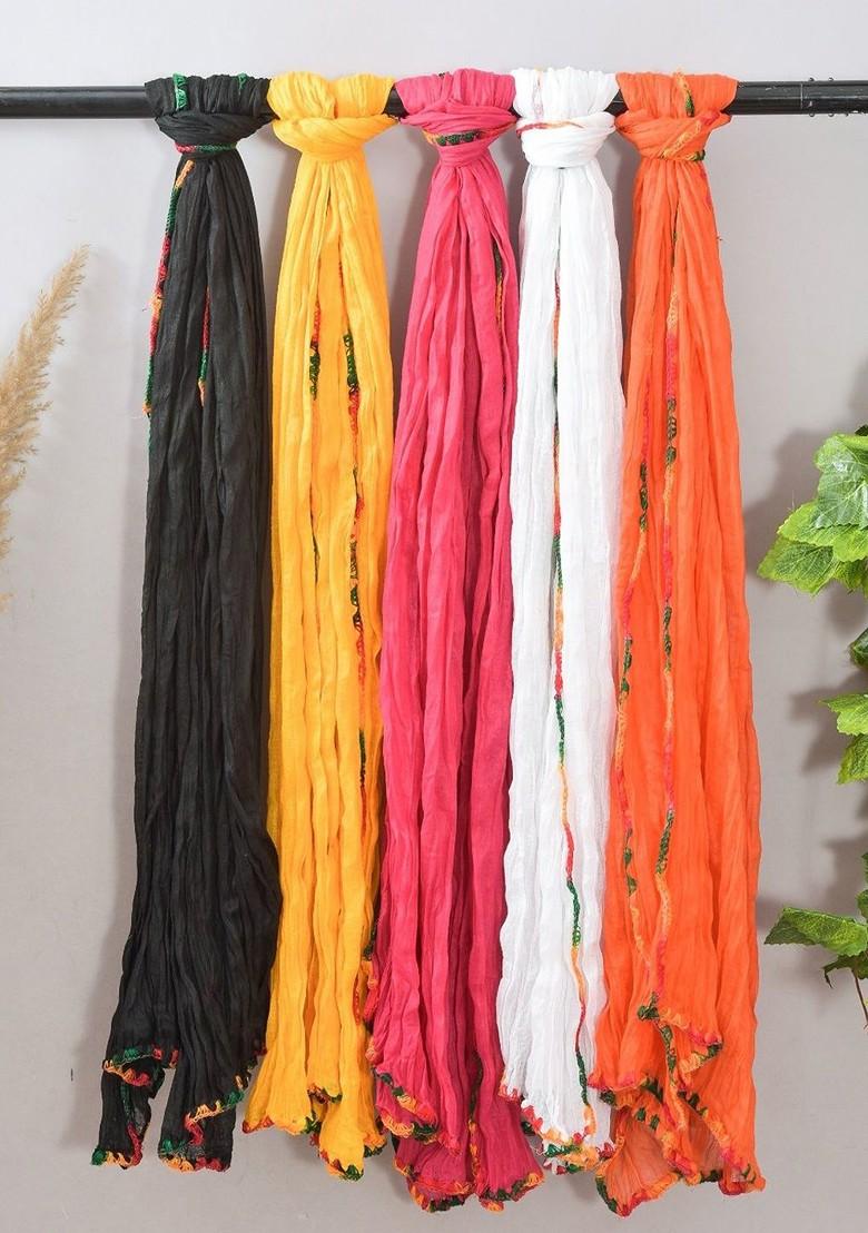 Black Poly Blend Pack Of 5 White Dupattas