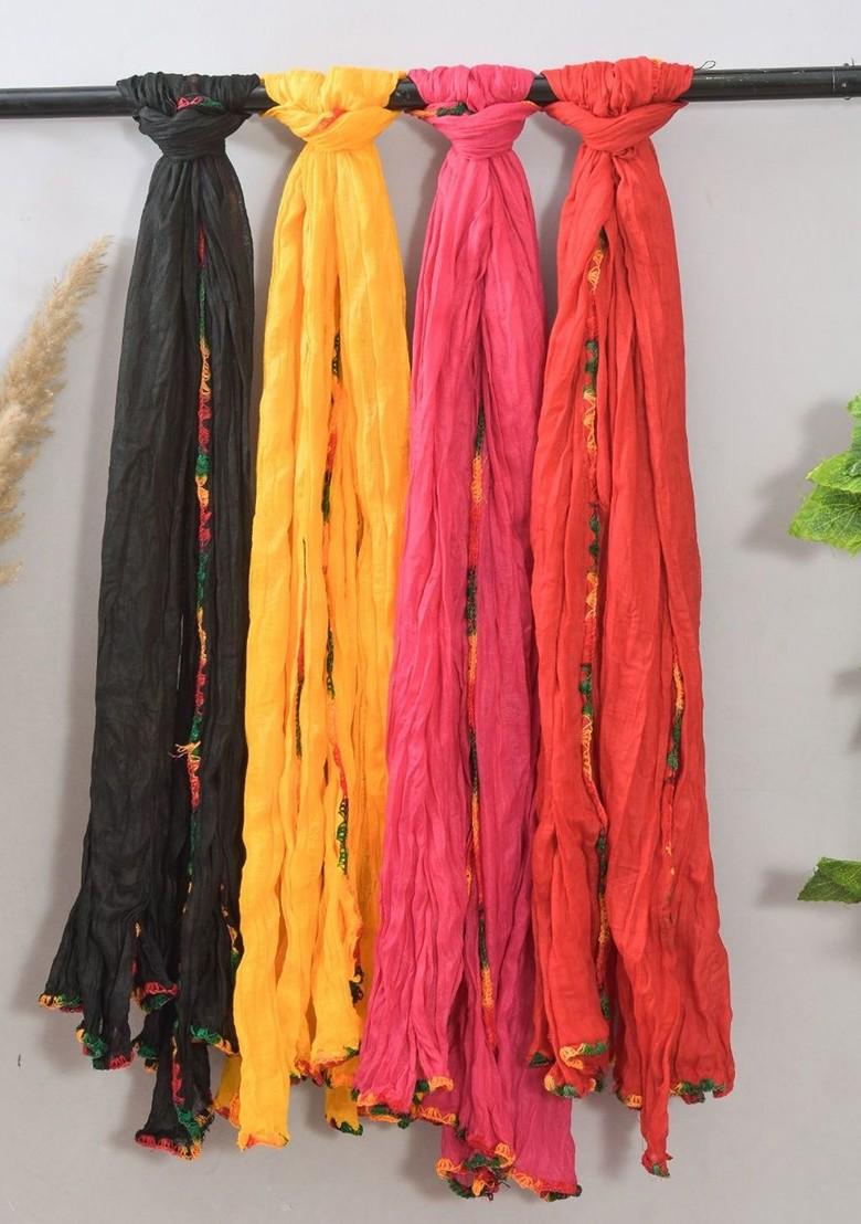 Yellow Poly Blend Pack Of 4 White Dupattas