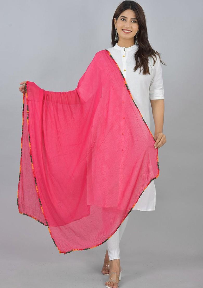 Yellow Poly Blend Pack Of 4 White Dupattas