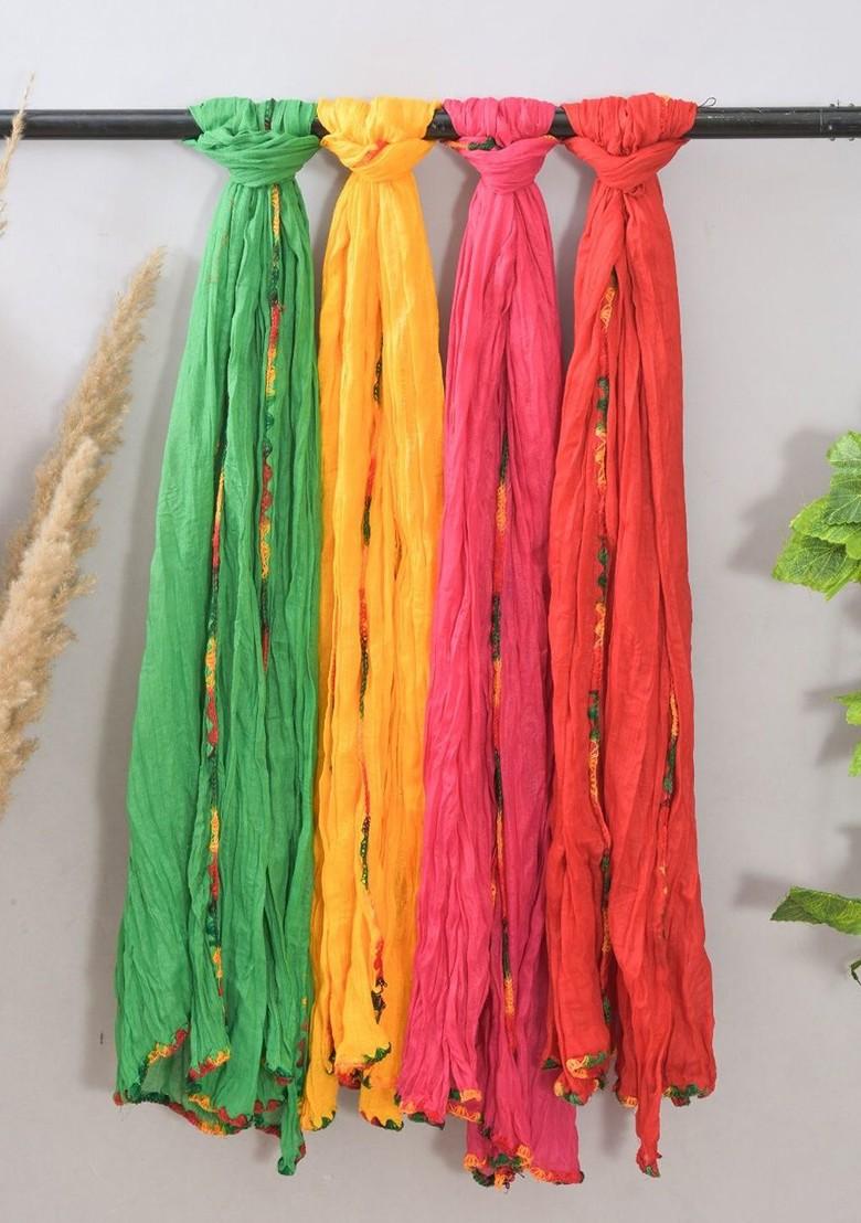 Yellow Poly Blend Pack Of 4 White Dupattas