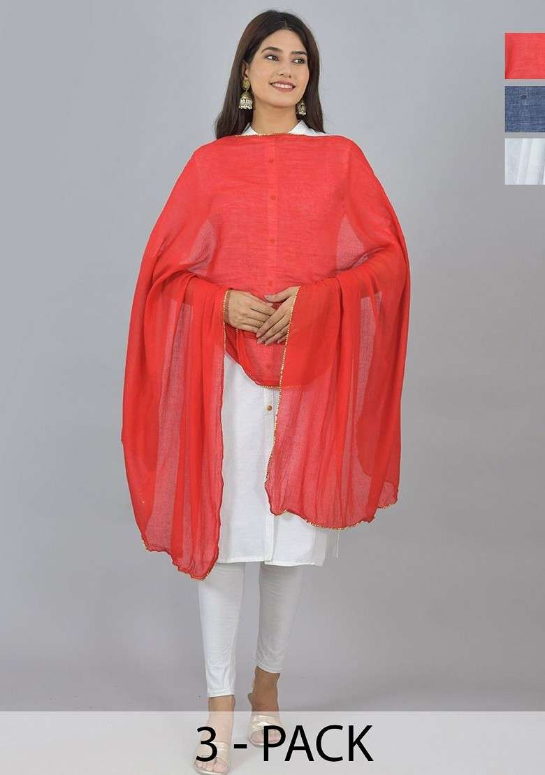 White Poly Blend Pack Of 3 White Dupattas - Indya