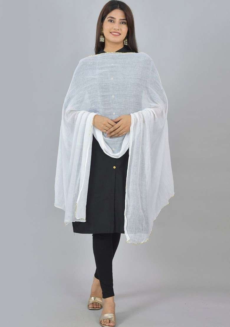 White Poly Blend Pack Of 3 White Dupattas - Indya