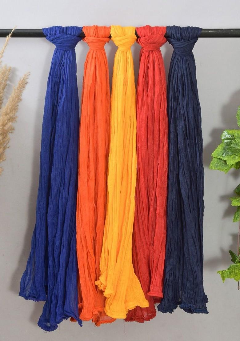 Orange Poly Blend Pack Of 5 White Dupattas