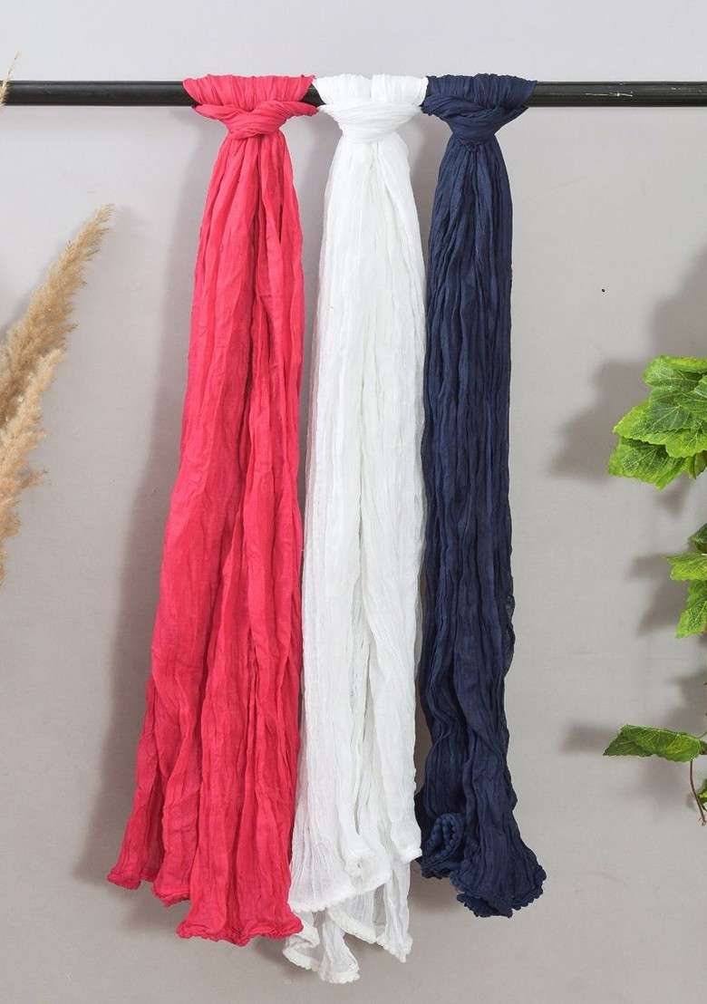 Red Poly Blend Pack Of 3 White Dupattas - Indya