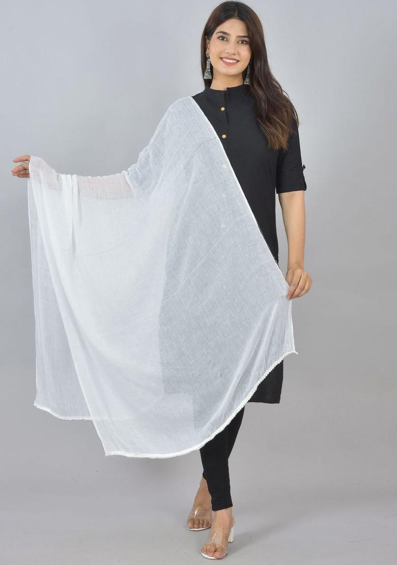 Red Poly Blend Pack Of 3 White Dupattas