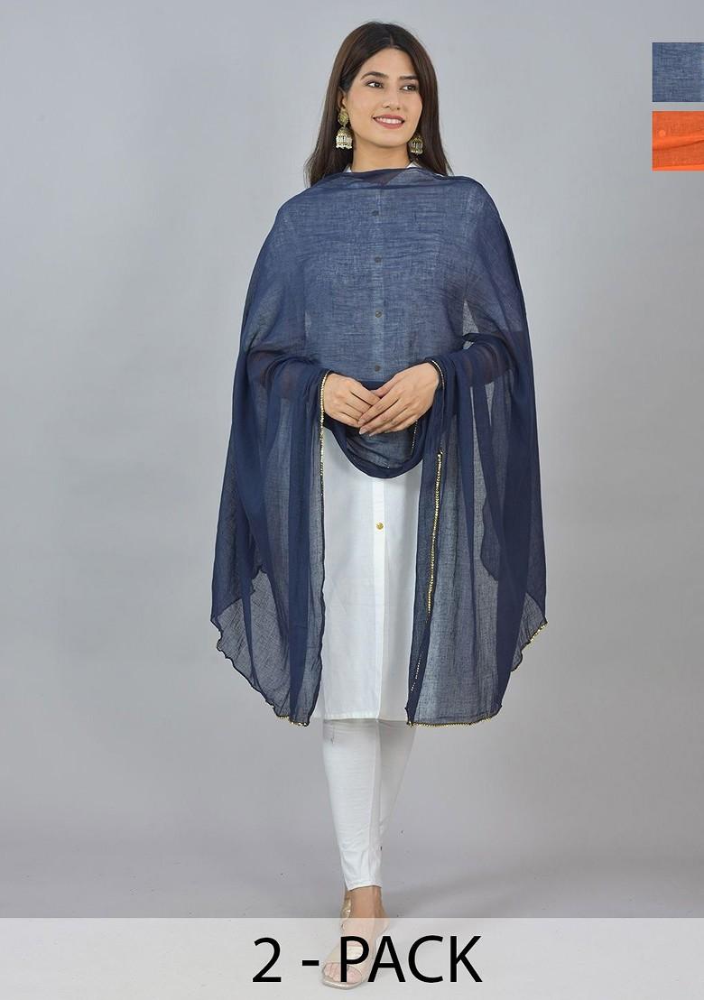 Orange Poly Blend Pack Of 2 White Dupattas