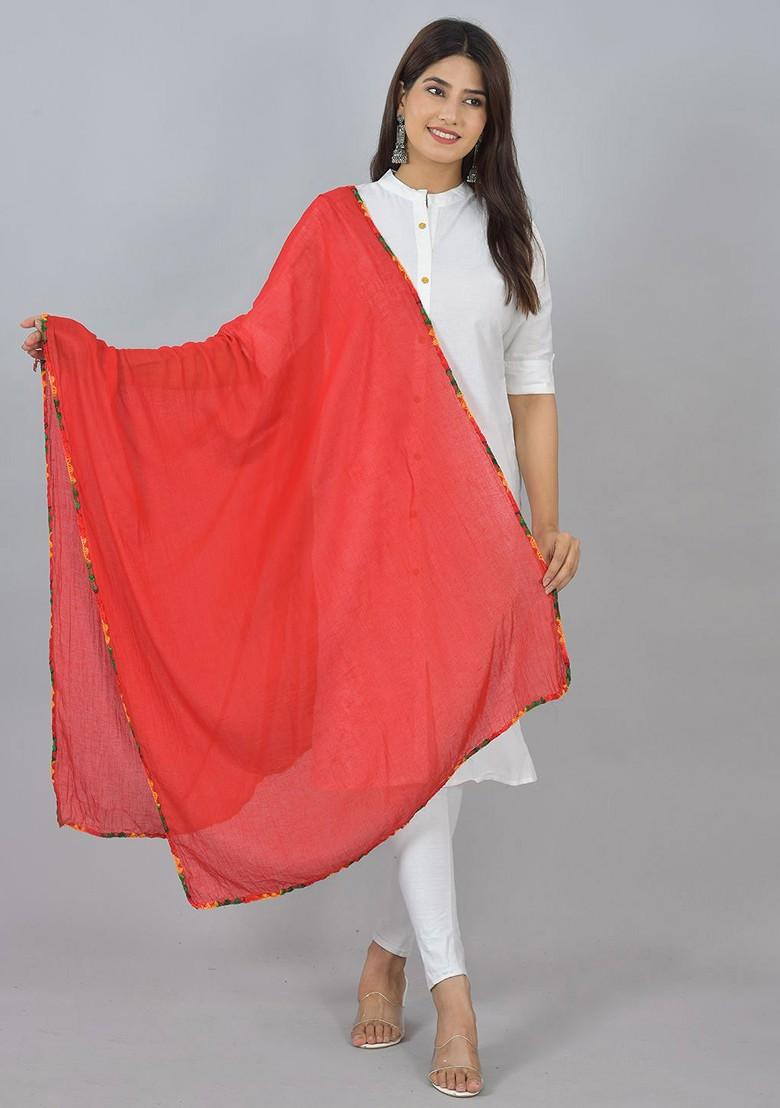 Pink Poly Blend Pack Of 5 White Dupattas