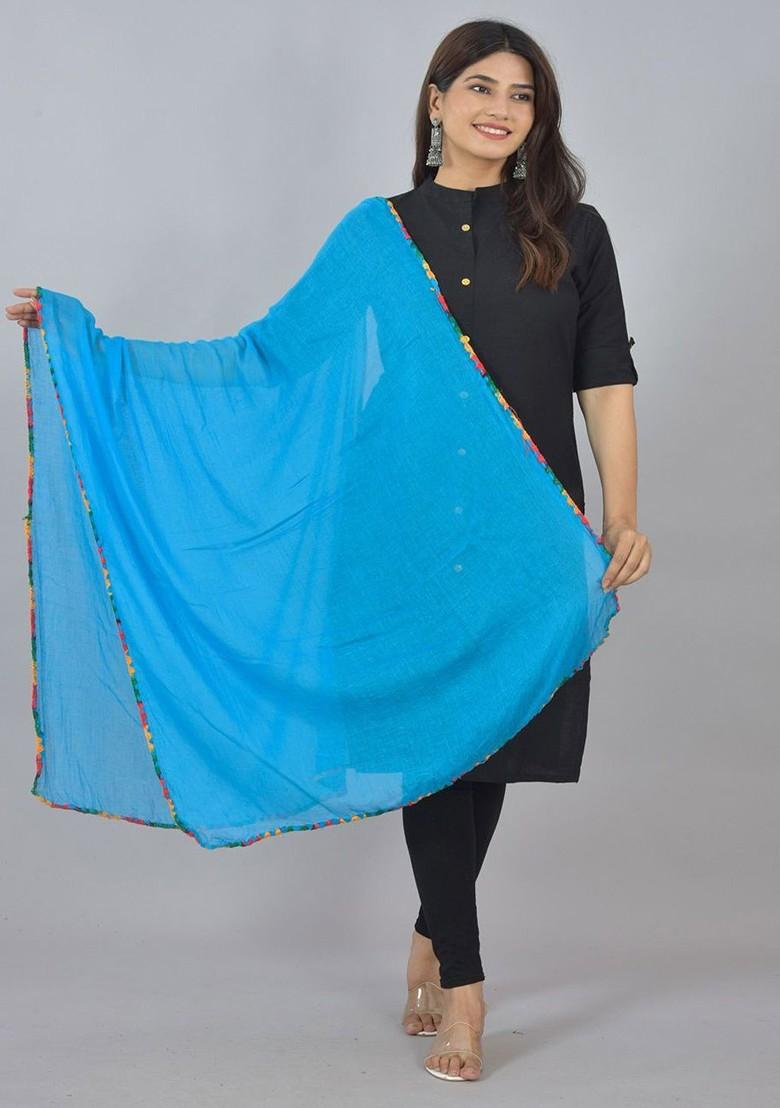 Red Poly Blend Pack Of 3 White Dupattas