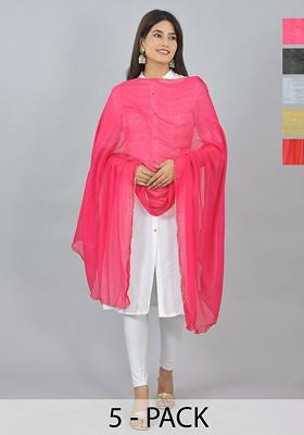 Black Poly Blend Pack Of 5 White Dupattas