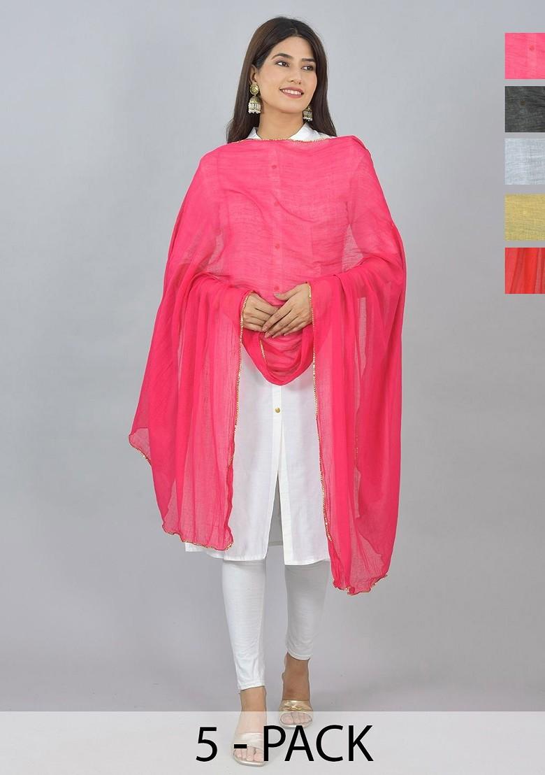 Black Poly Blend Pack Of 5 White Dupattas