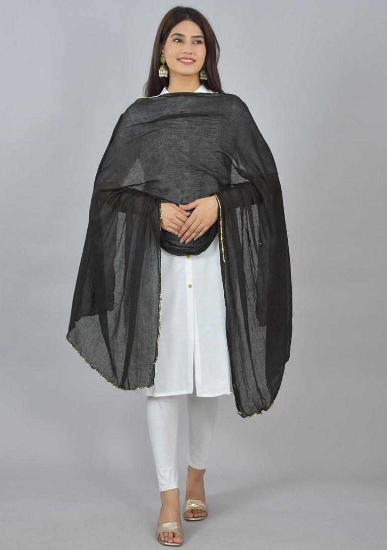 Black Poly Blend Pack Of 5 White Dupattas