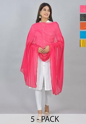 Black Poly Blend Pack Of 6 White Dupattas