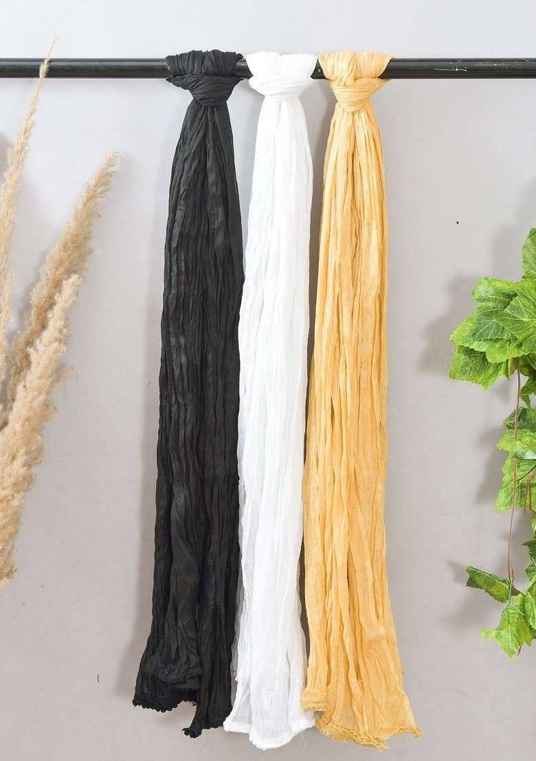 Black Poly Blend Pack Of 3 White Dupattas - Indya