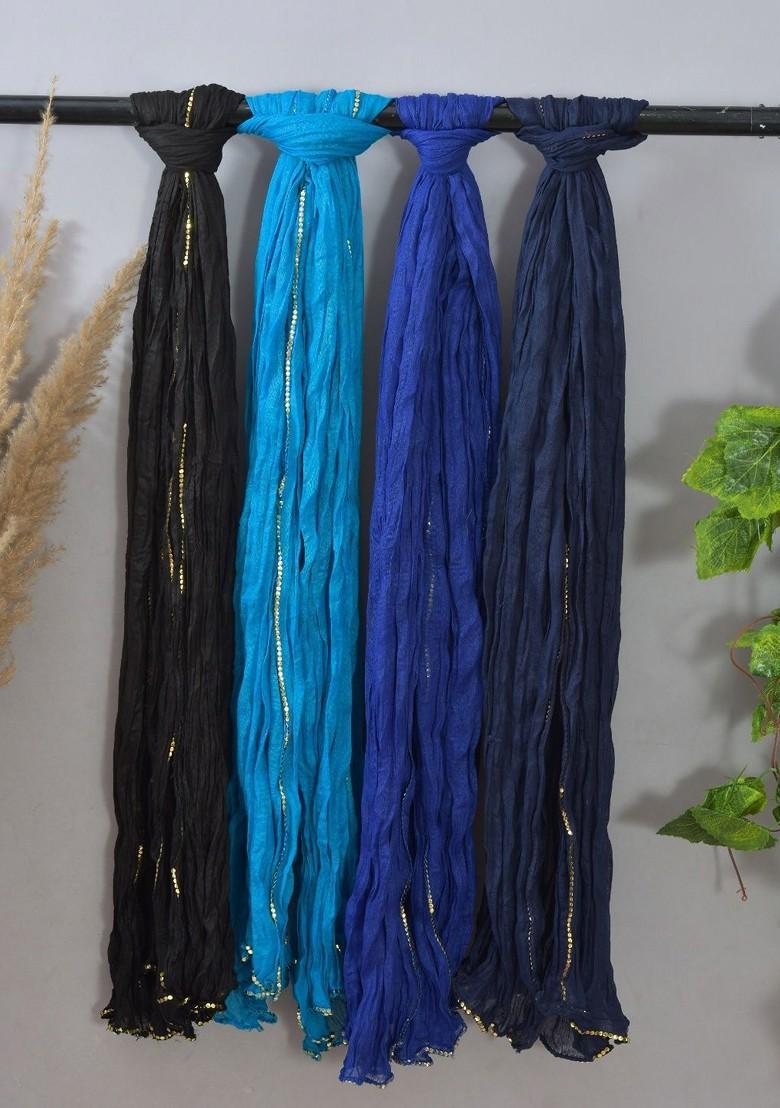 Black Poly Blend Pack Of 4 White Dupattas