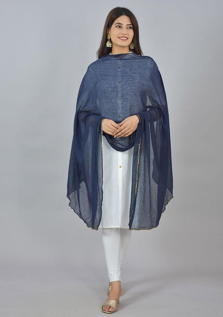 Black Poly Blend Pack Of 4 White Dupattas