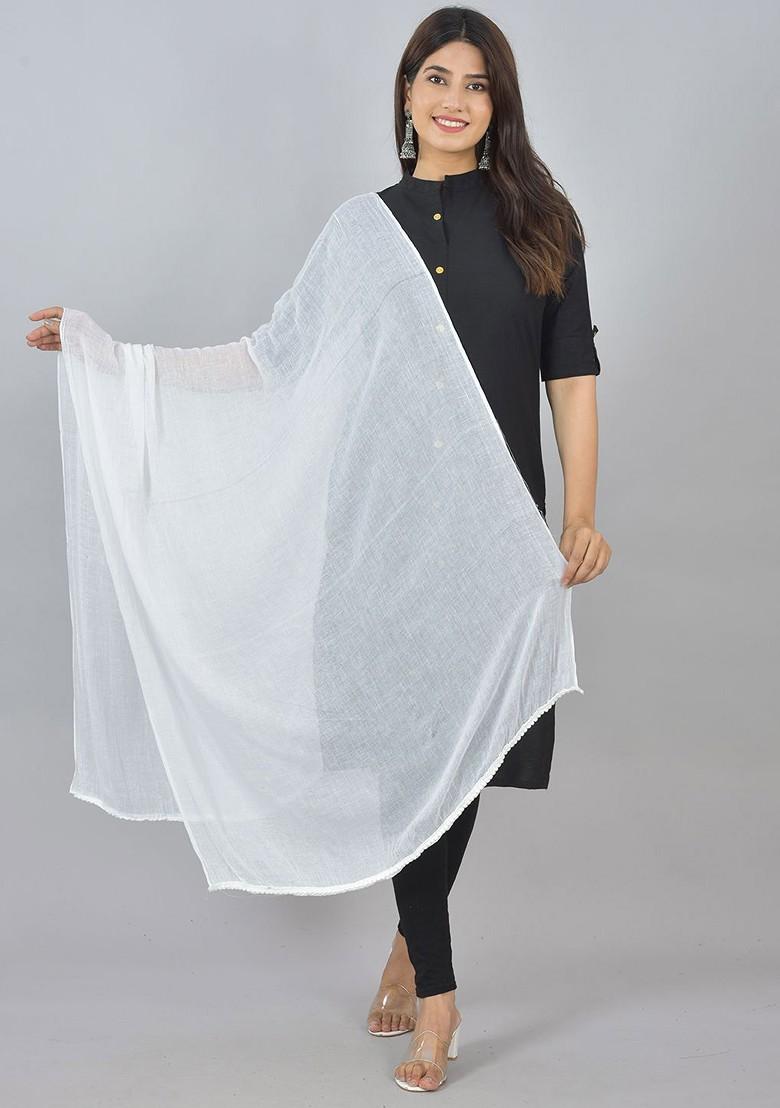 Blue Poly Blend Pack Of 2 White Dupattas