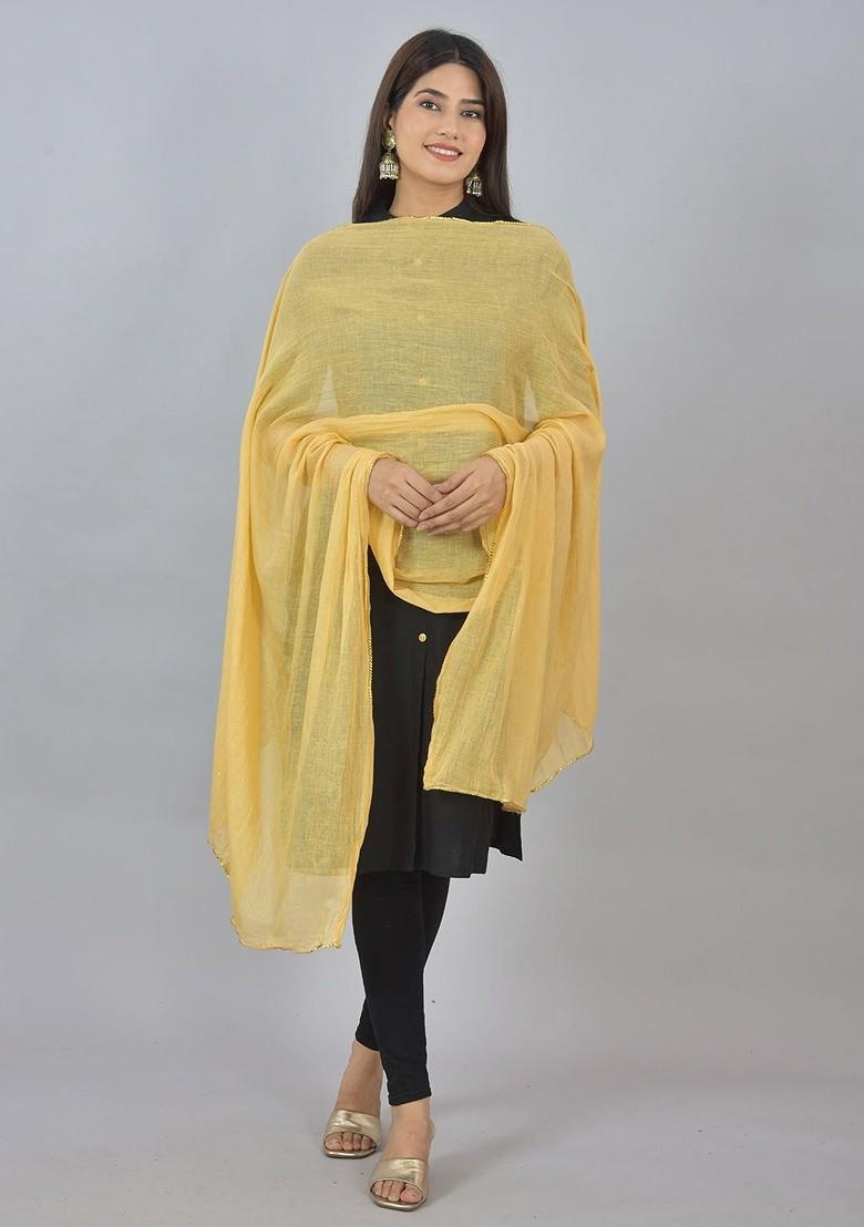 Yellow Poly Blend Pack Of 5 White Dupattas