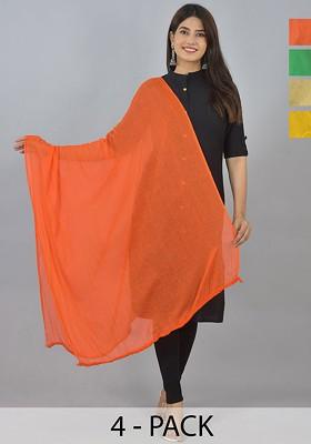 Yellow Poly Blend Pack Of 4 White Dupattas