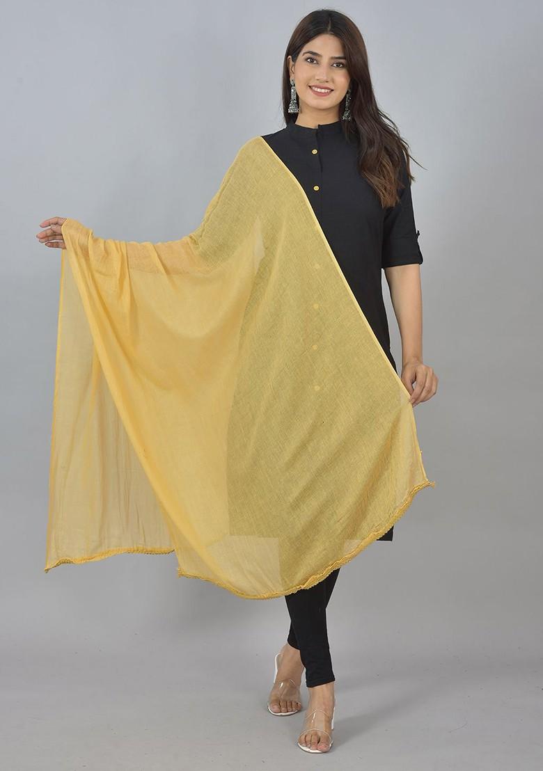 Yellow Poly Blend Pack Of 4 White Dupattas