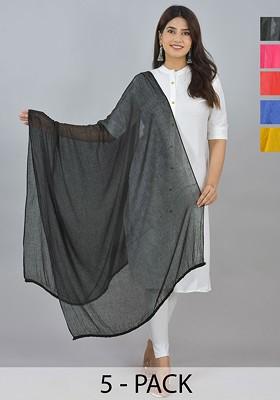 Yellow Poly Blend Pack Of 5 White Dupattas