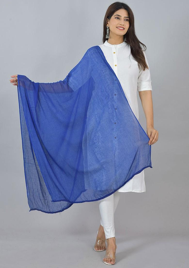 Yellow Poly Blend Pack Of 5 White Dupattas