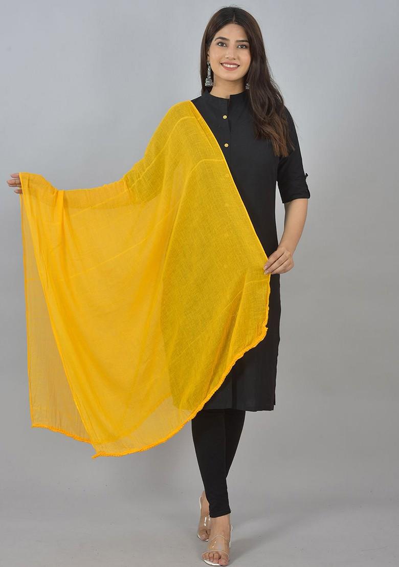 Yellow Poly Blend Pack Of 5 White Dupattas