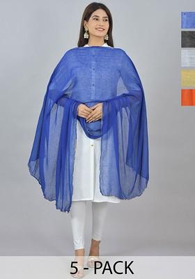 Orange Poly Blend Pack Of 5 Whitetaping Border Dupatta