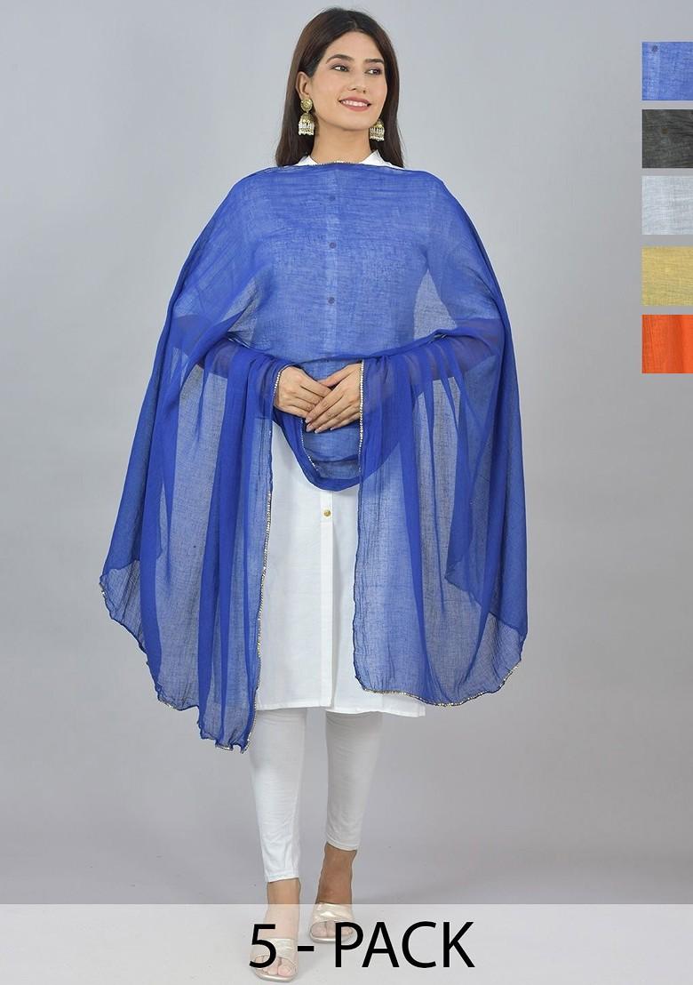 Orange Poly Blend Pack Of 5 Whitetaping Border Dupatta