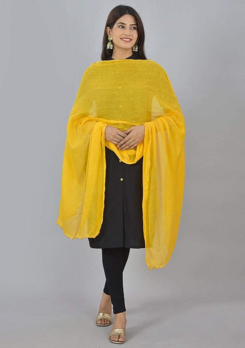 Yellow Poly Blend Pack Of 3 White Dupattas