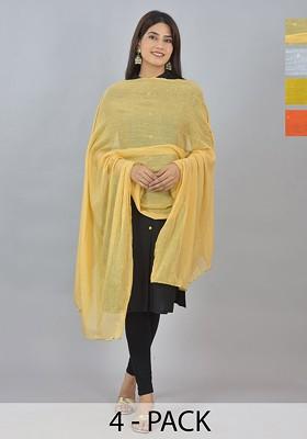 Yellow Poly Blend Pack Of 4 White Dupattas