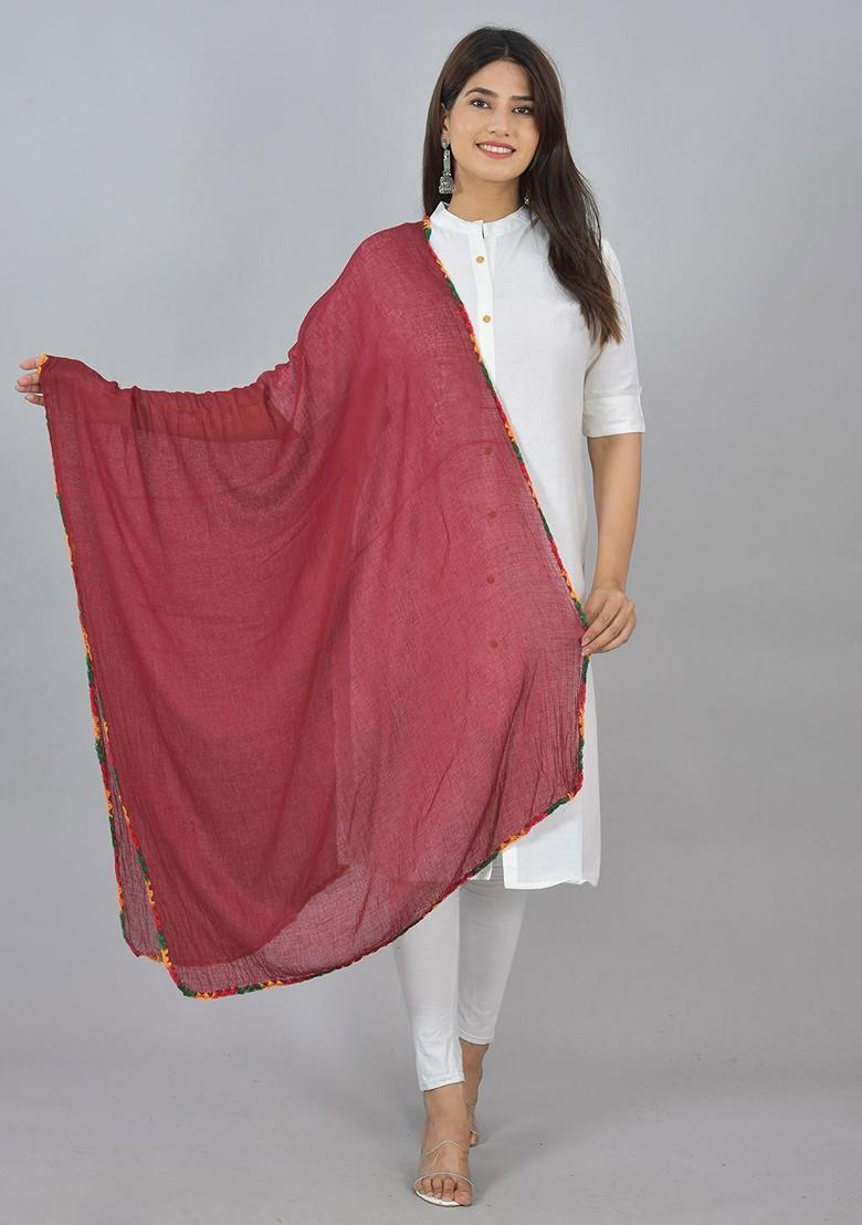 Yellow Poly Blend Pack Of 5 White Dupattas