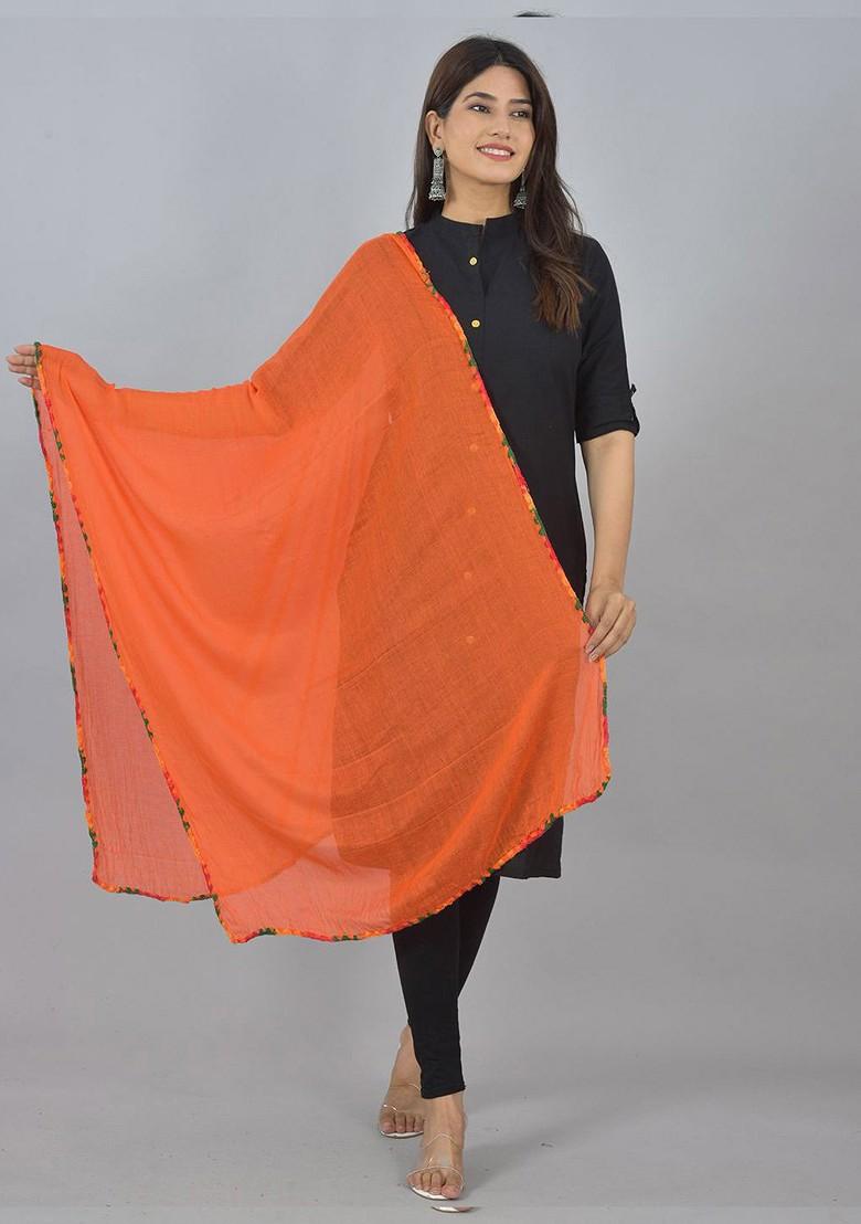 Yellow Poly Blend Pack Of 5 White Dupattas