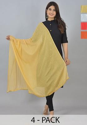 Red Poly Blend Selection Of 4 White Dupattas