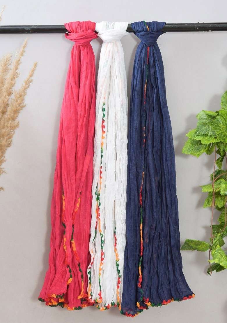 Pink Poly Blend Pack Of 3 White Dupattas - Indya