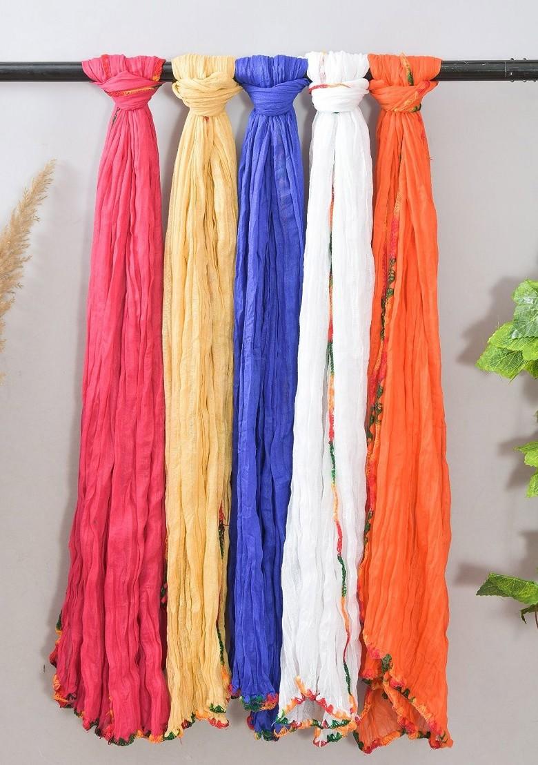 Orange Poly Blend Pack Of 5 White Dupattas